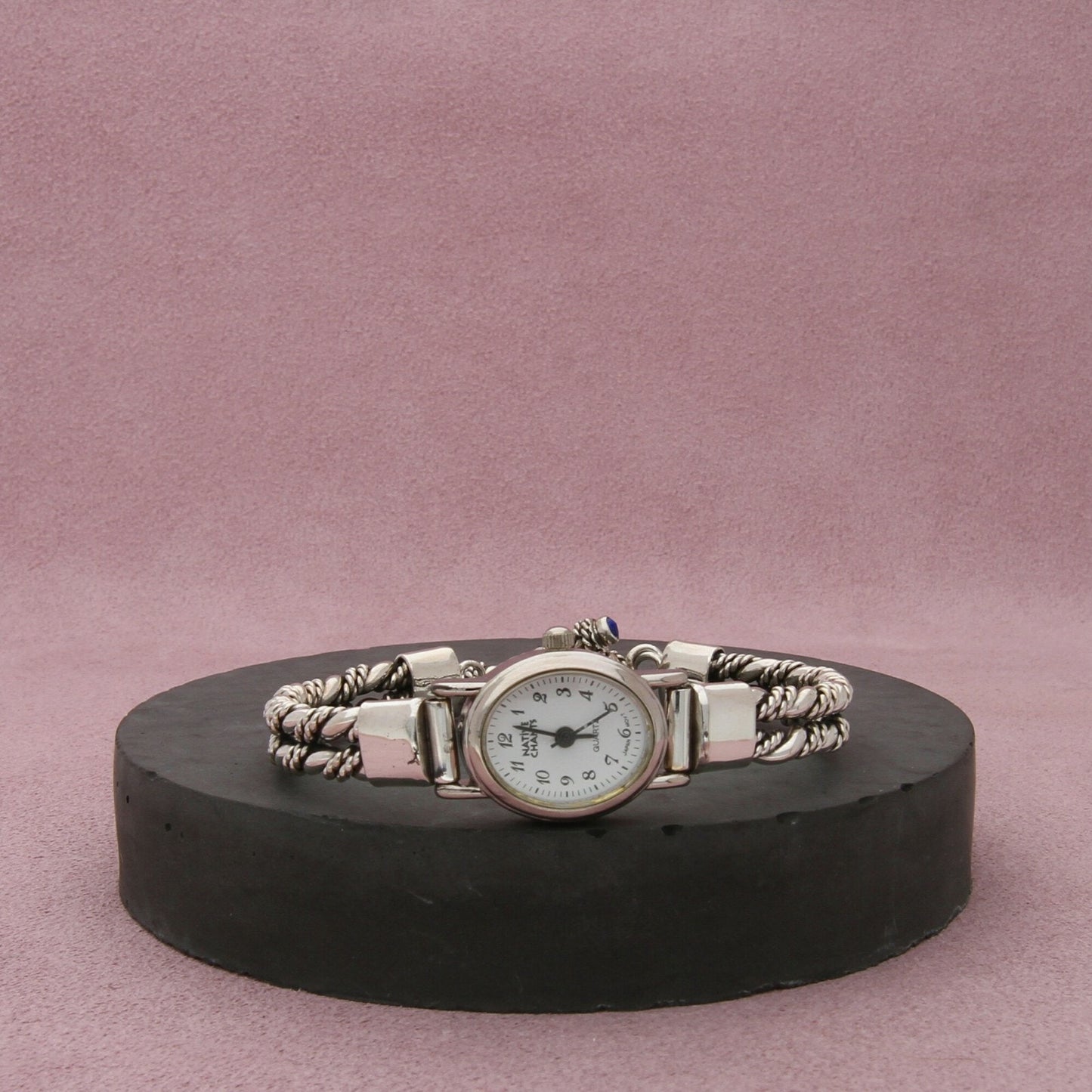 sterling silver vtg southwestern twisted lapis toggle watch bracelet size 6in