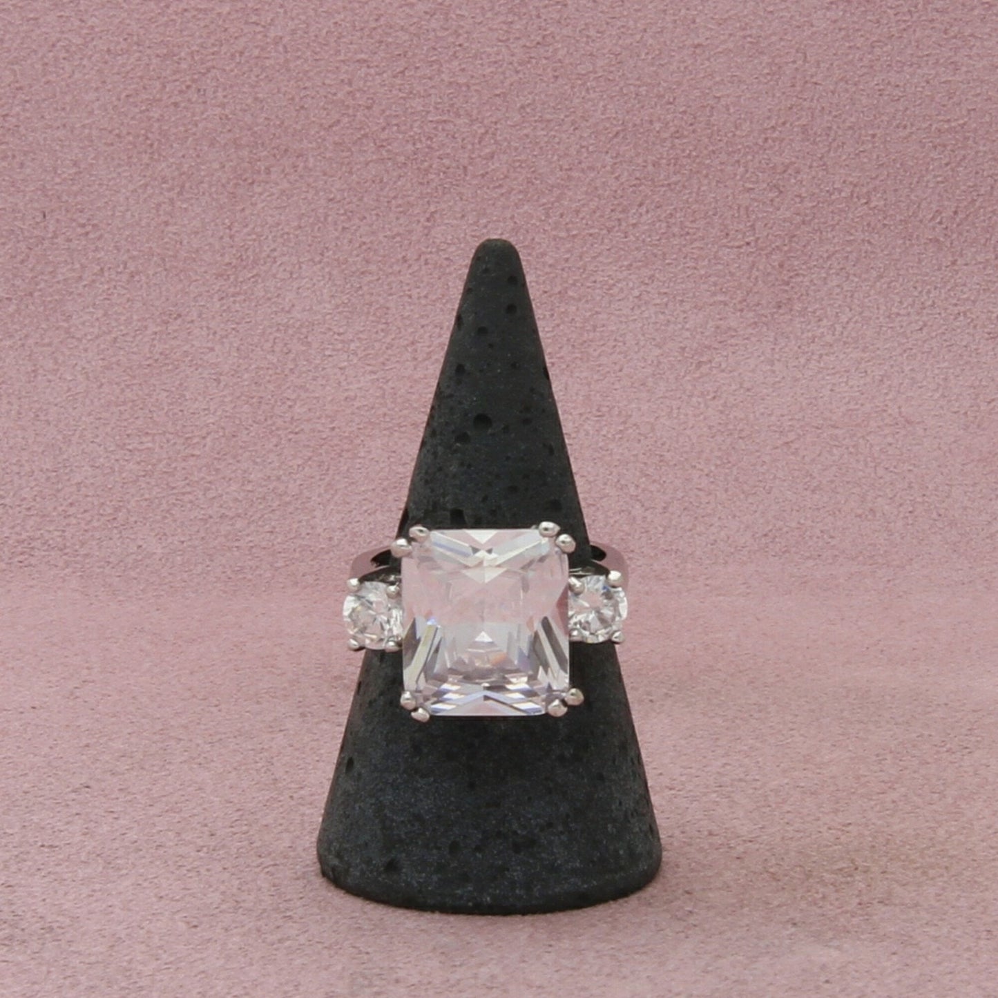 sterling silver clear cz cocktail ring size 7.75