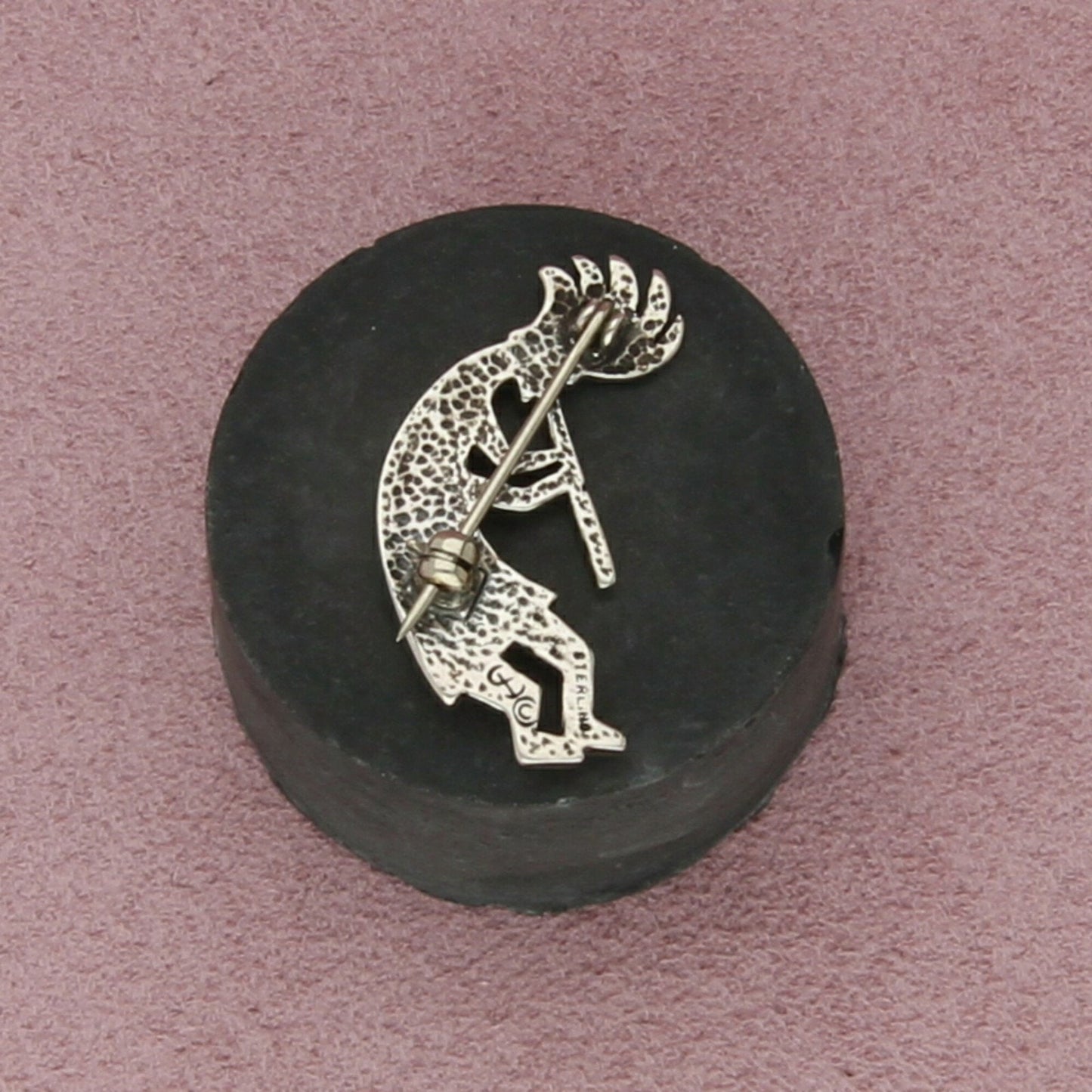 sterling silver southwestern onyx kokopelli brooch