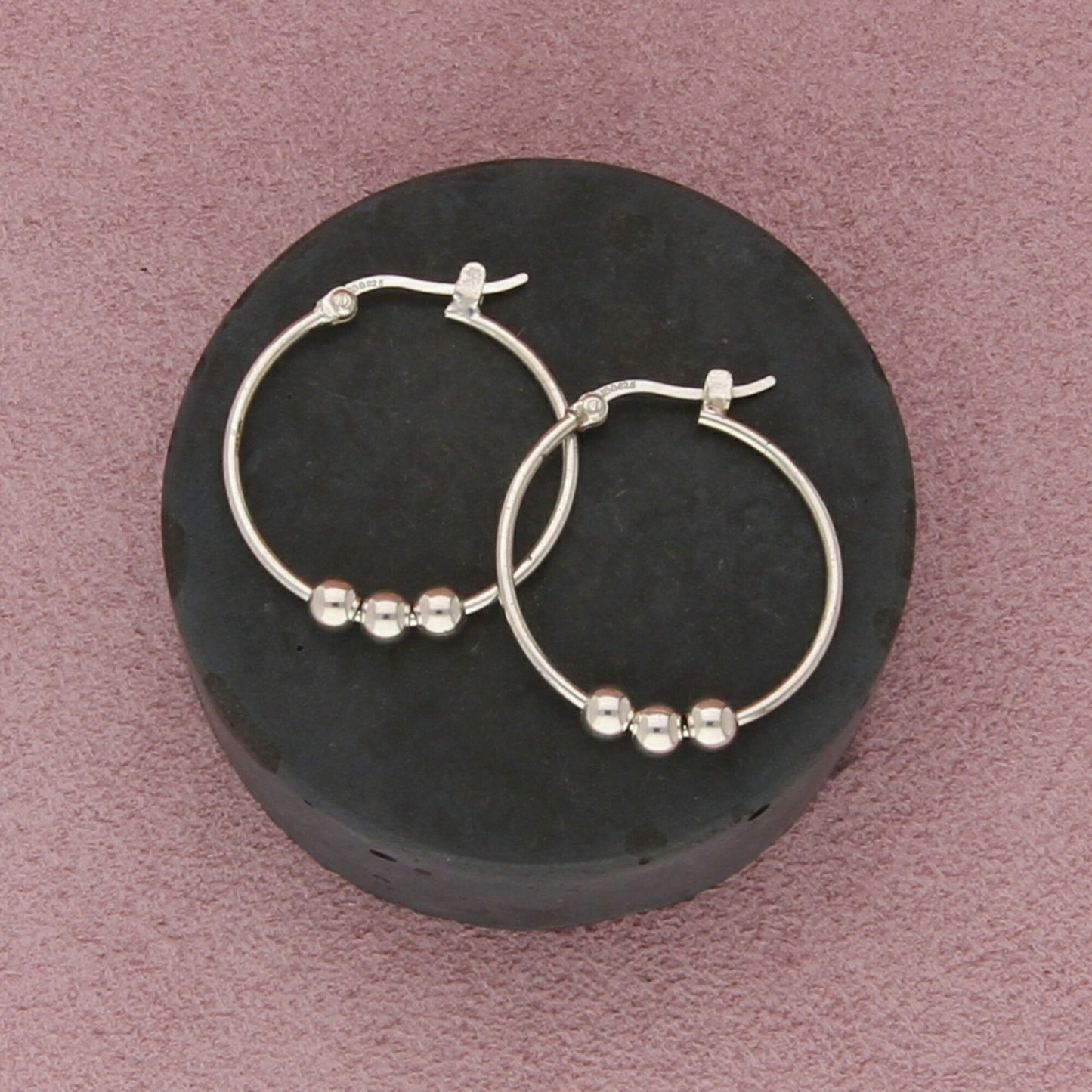 sterling silver vintage beaded tube hoop earrings