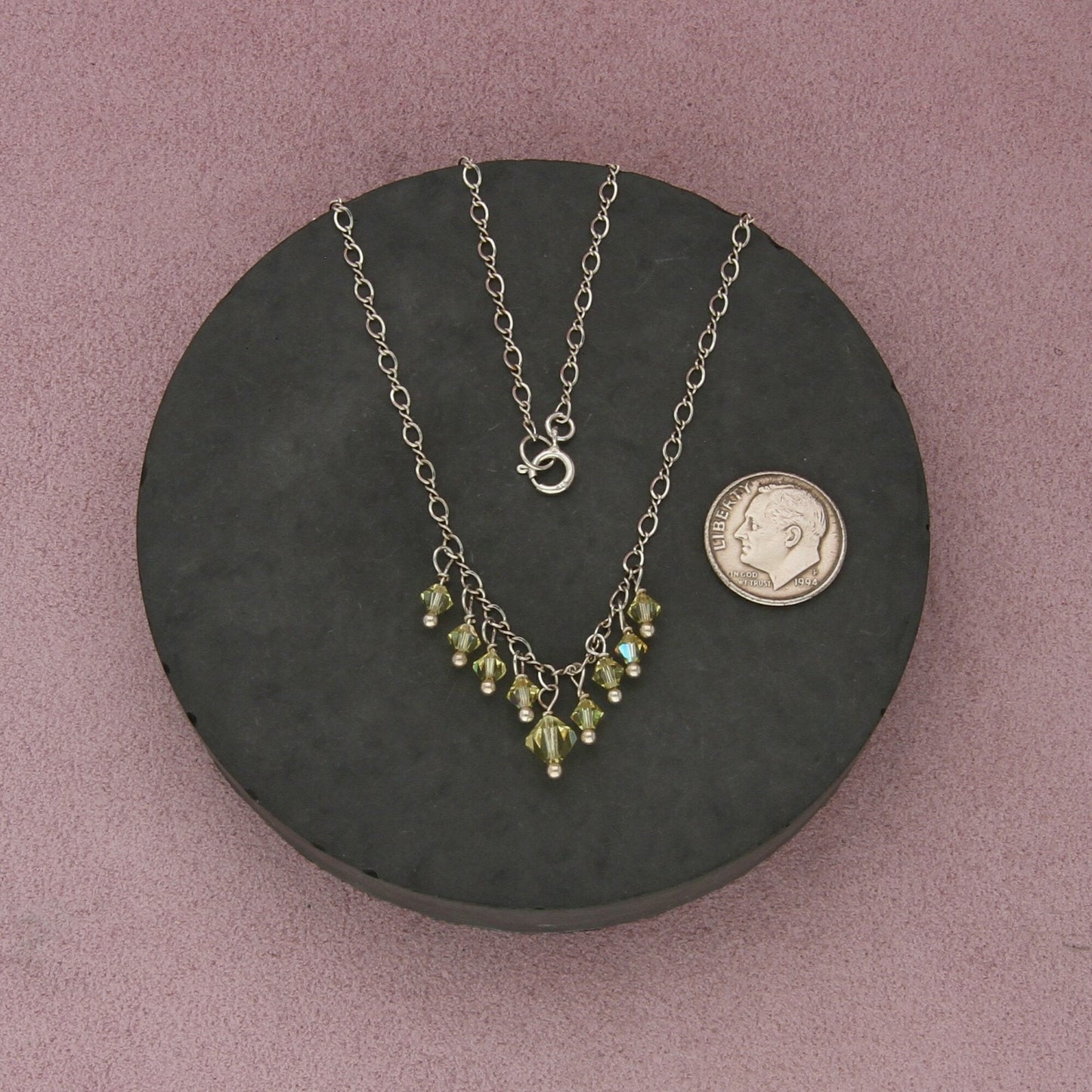 sterling silver dainty yellow bead necklace size 18in