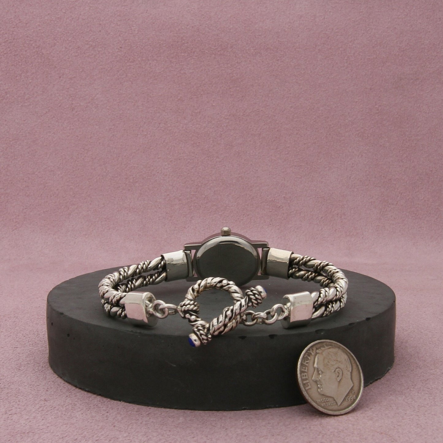 sterling silver vtg southwestern twisted lapis toggle watch bracelet size 6in