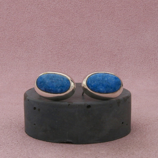 sterling silver vintage oval denim lapis post earrings
