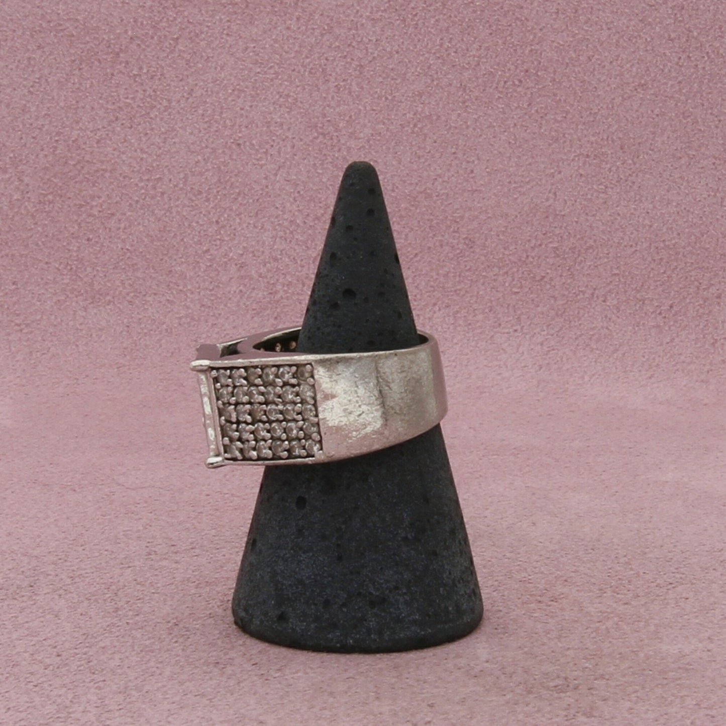 sterling silver vintage pave cz signet ring size 7.75