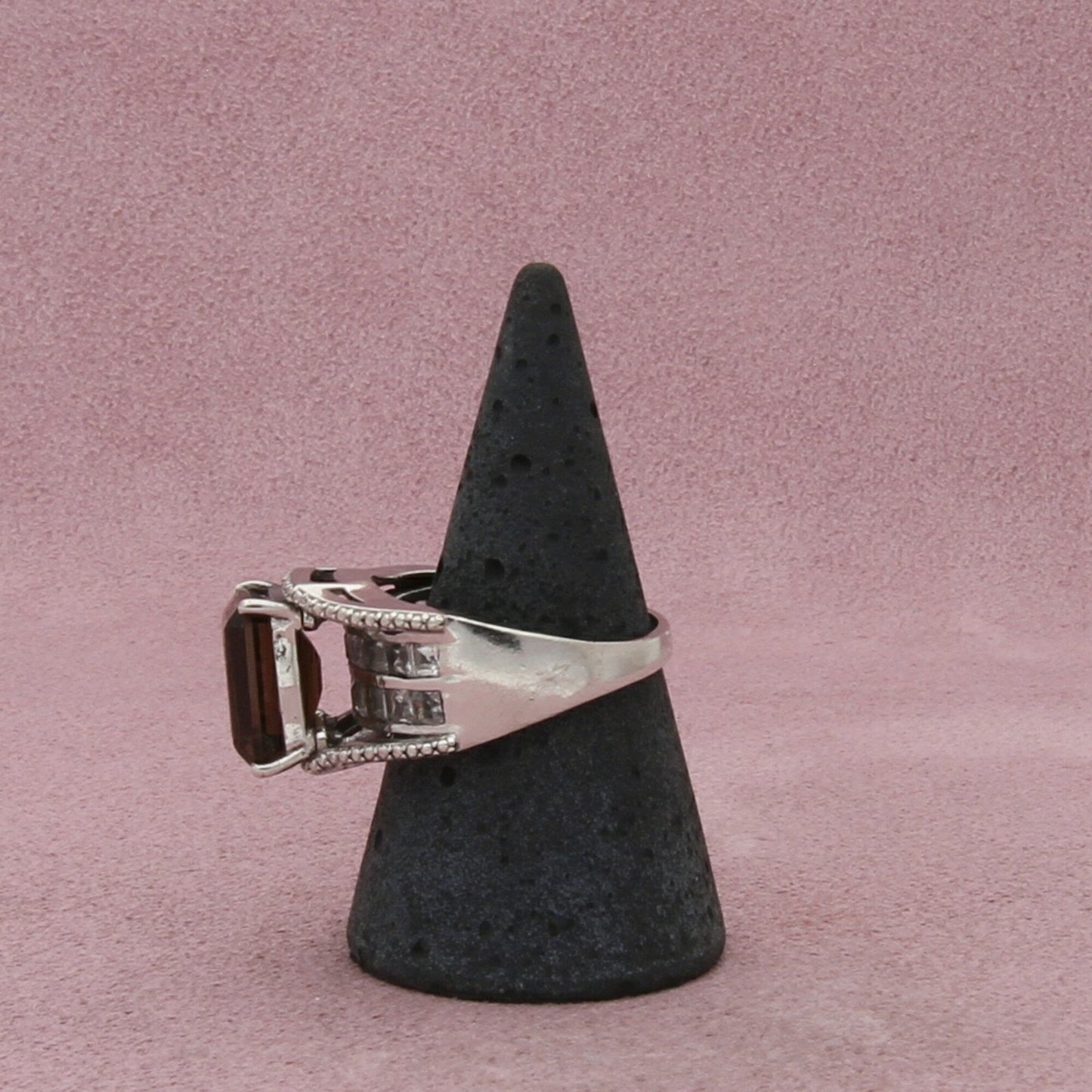 sterling silver emerald-cut smoky quartz & white topaz ring size 9