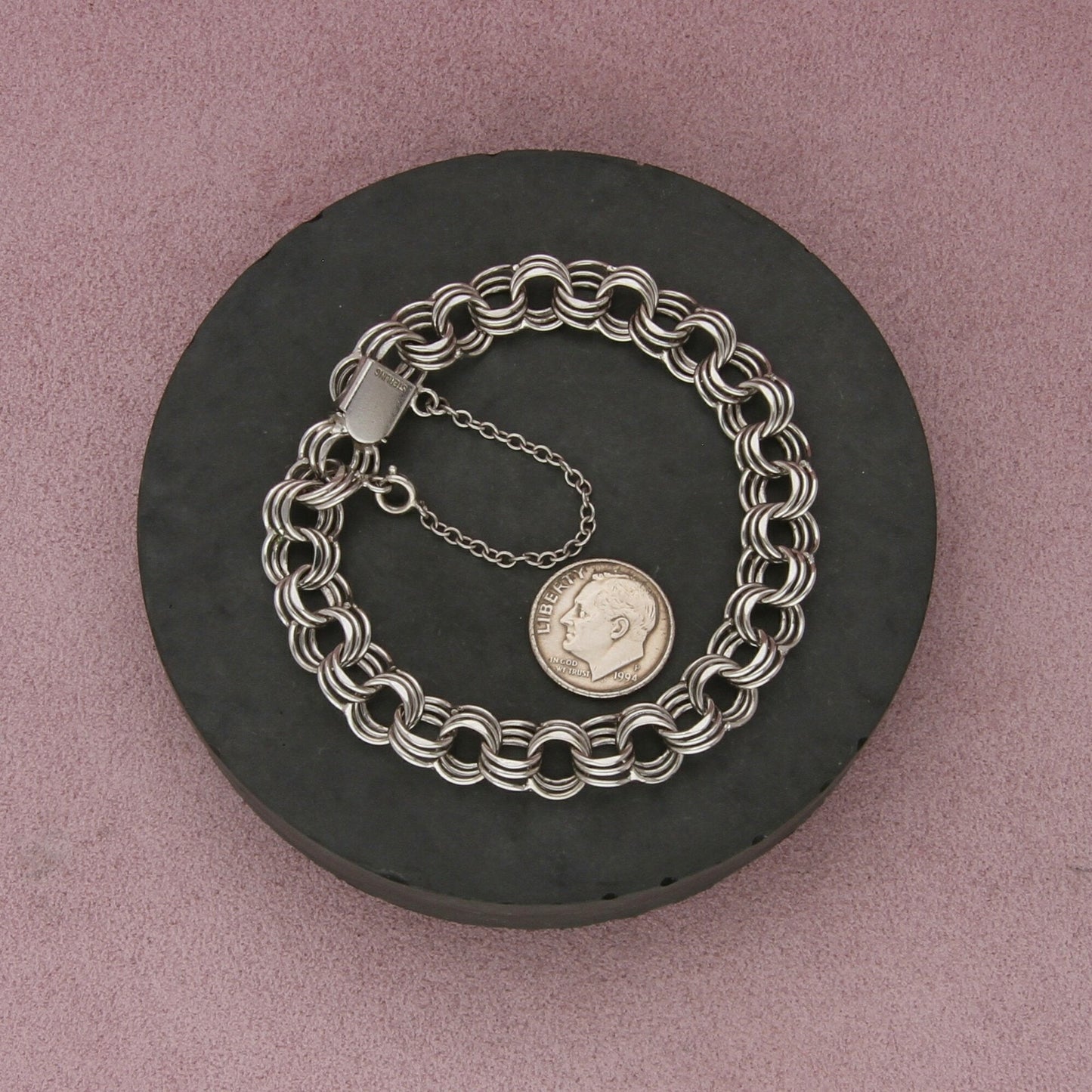 sterling silver vintage 10mm triple cable chain bracelet size 7.5in
