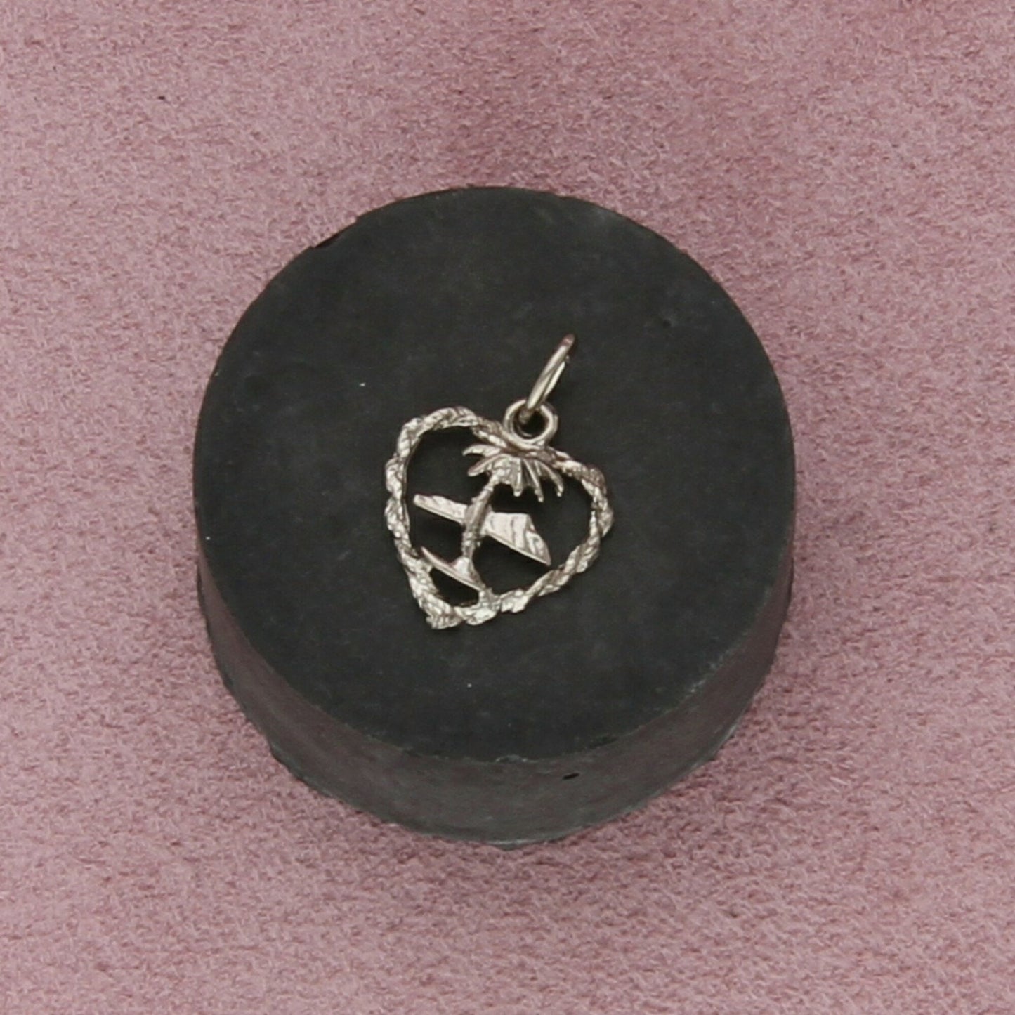 sterling silver vintage palm tree heart charm pendant