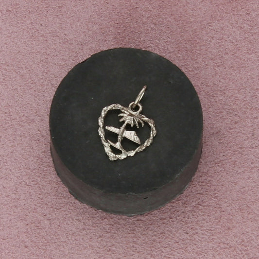 sterling silver vintage palm tree heart charm pendant