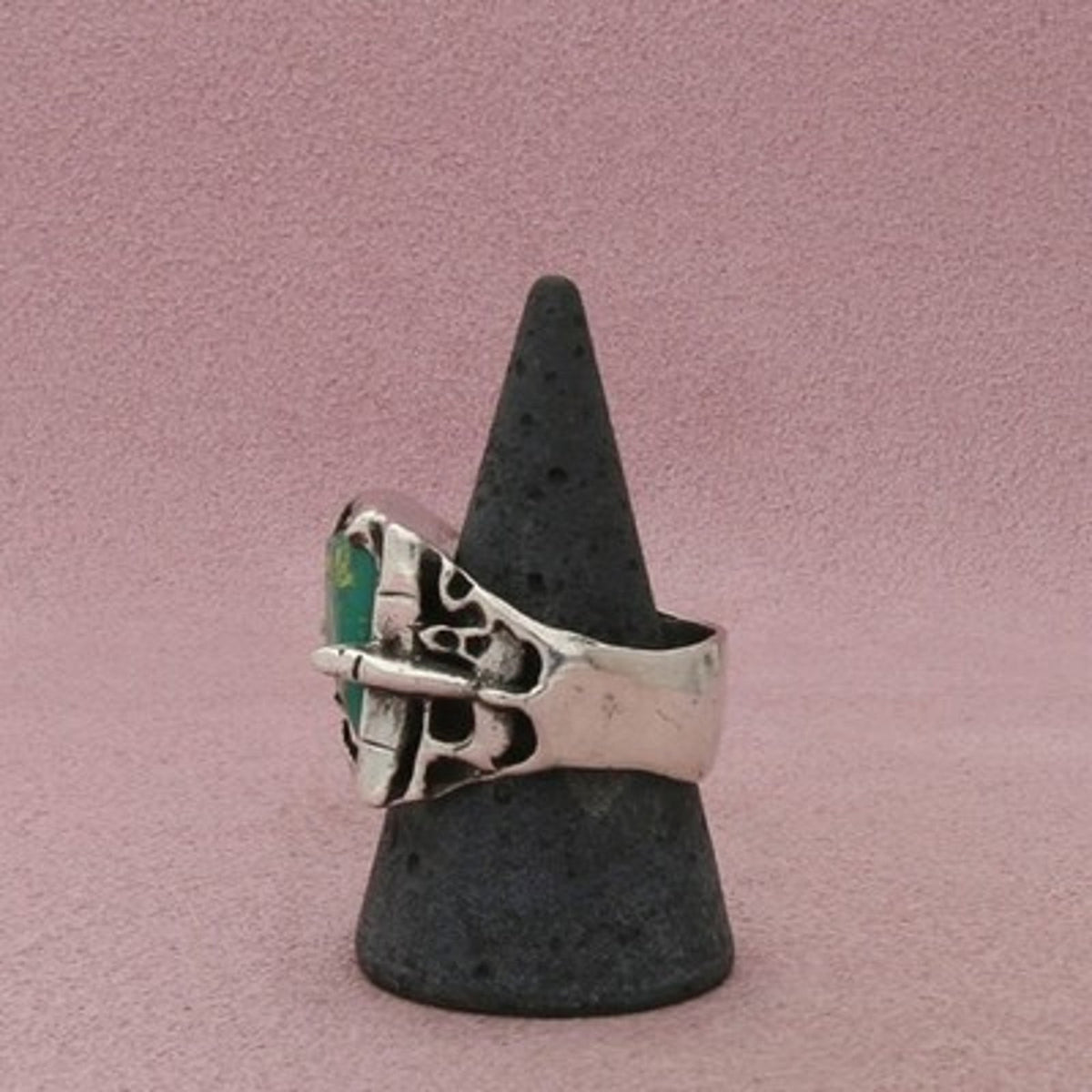 Sterling Silver Men's Vintage Artisan Plane Sides Turquoise Ring Size 10.25