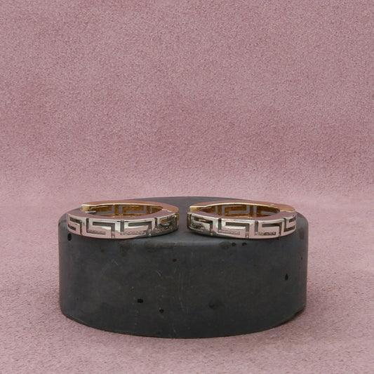 sterling silver two-tone greek key hoop earrings