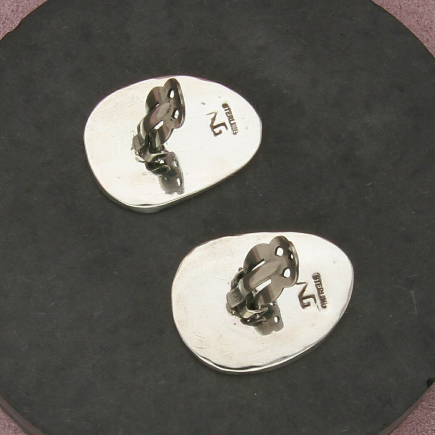 navajo sterling silver vintage bezel-set turquoise clip-on earrings