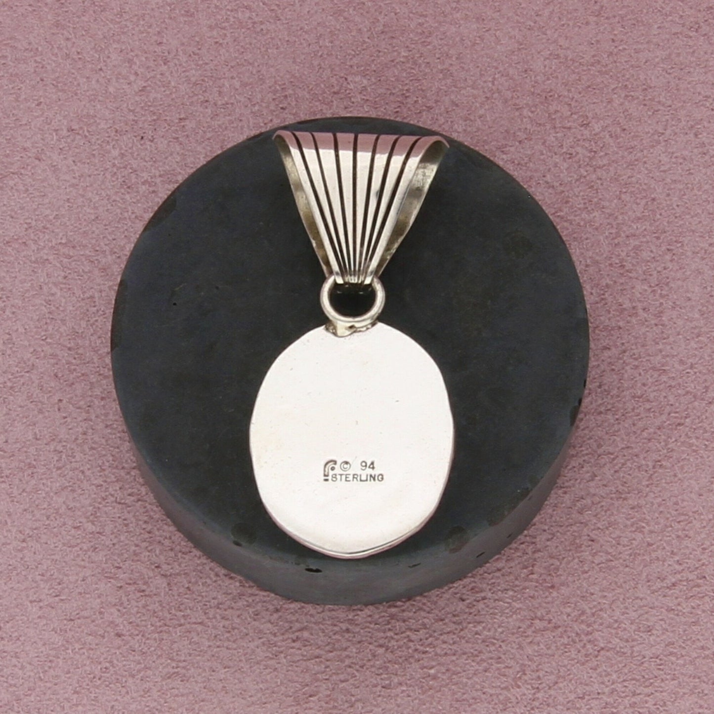 carol felley sterling silver vintage black onyx cabochon pendant