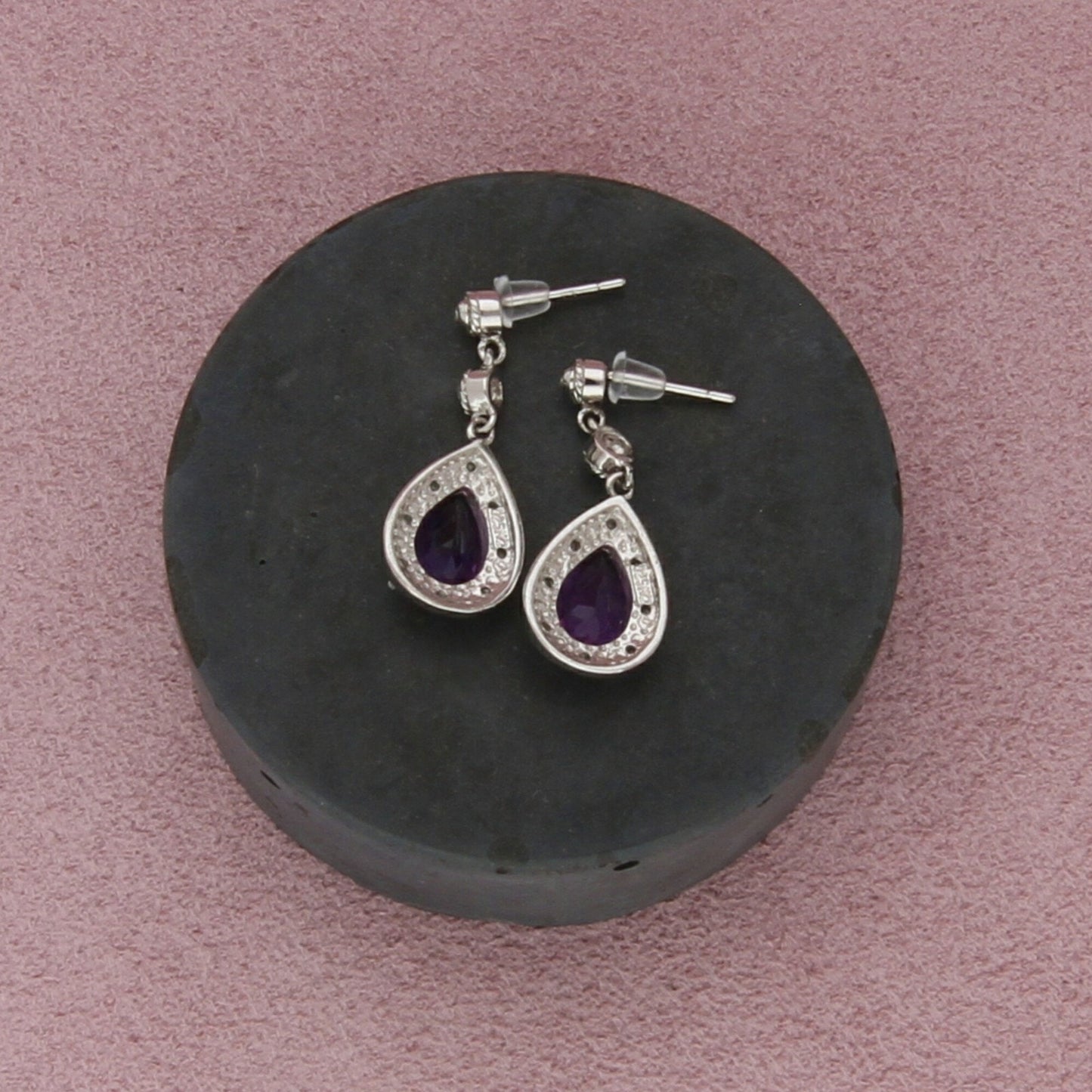sterling silver diamond accent amethyst dangle post earrings