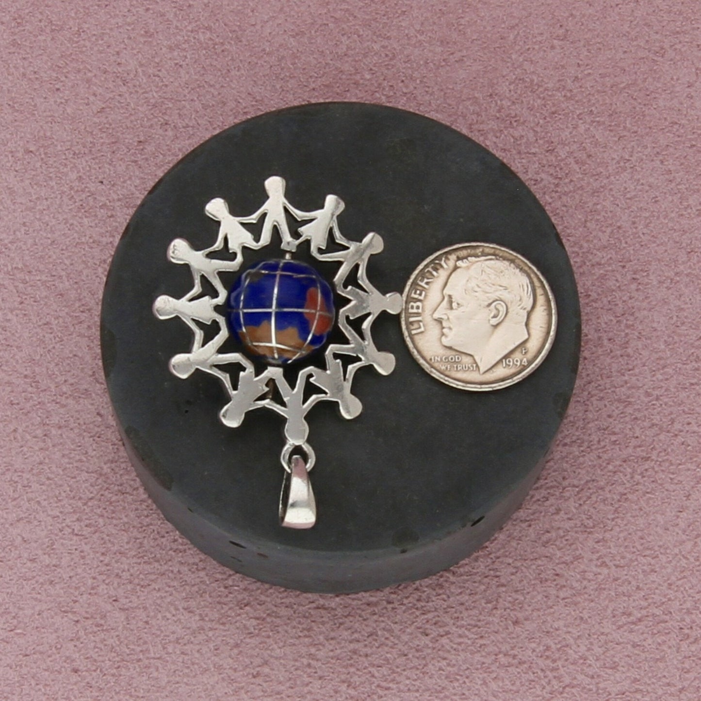 sterling silver vintage lapis around the world globe (spins) pendant
