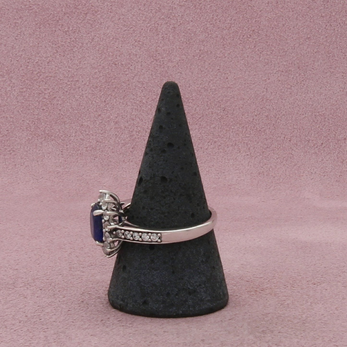 sterling silver oval-cut deep blue topaz & cz halo ring size 9.75