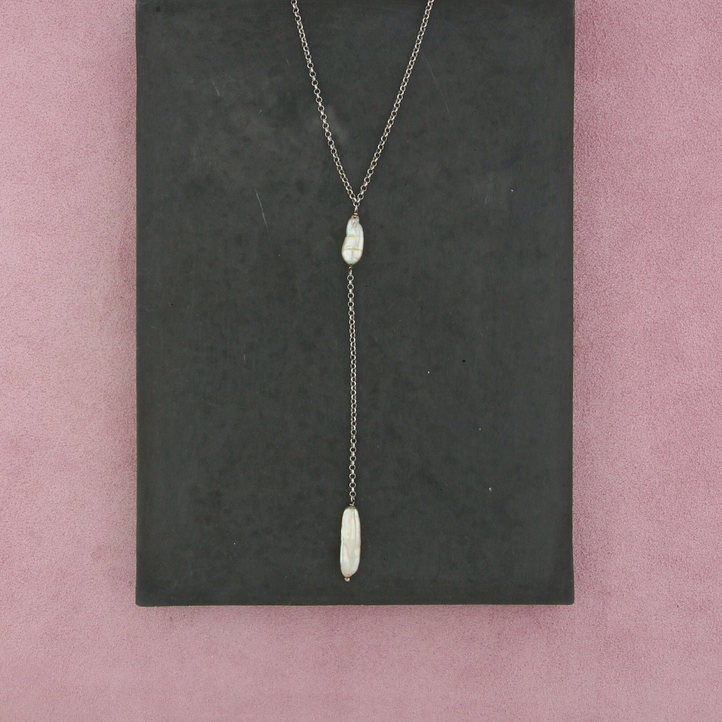 sterling silver biwa pearl lariat necklace size 18in