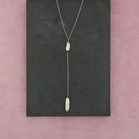 sterling silver biwa pearl lariat necklace size 18in