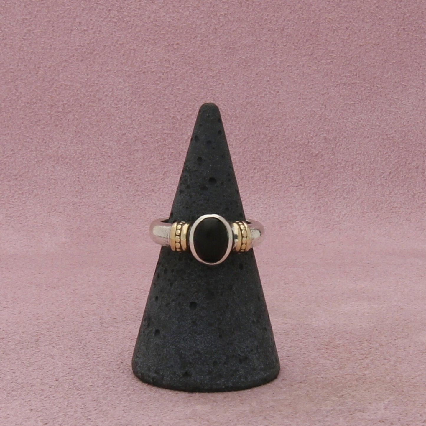 sterling silver gold accent black onyx ring size 5.25