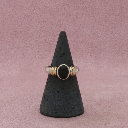 sterling silver gold accent black onyx ring size 5.25
