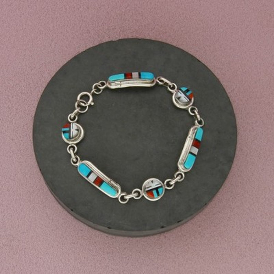 Zuni Sterling Silver Raylan & Pattie Edaakie Turquoise Bracelet Size 7.25in