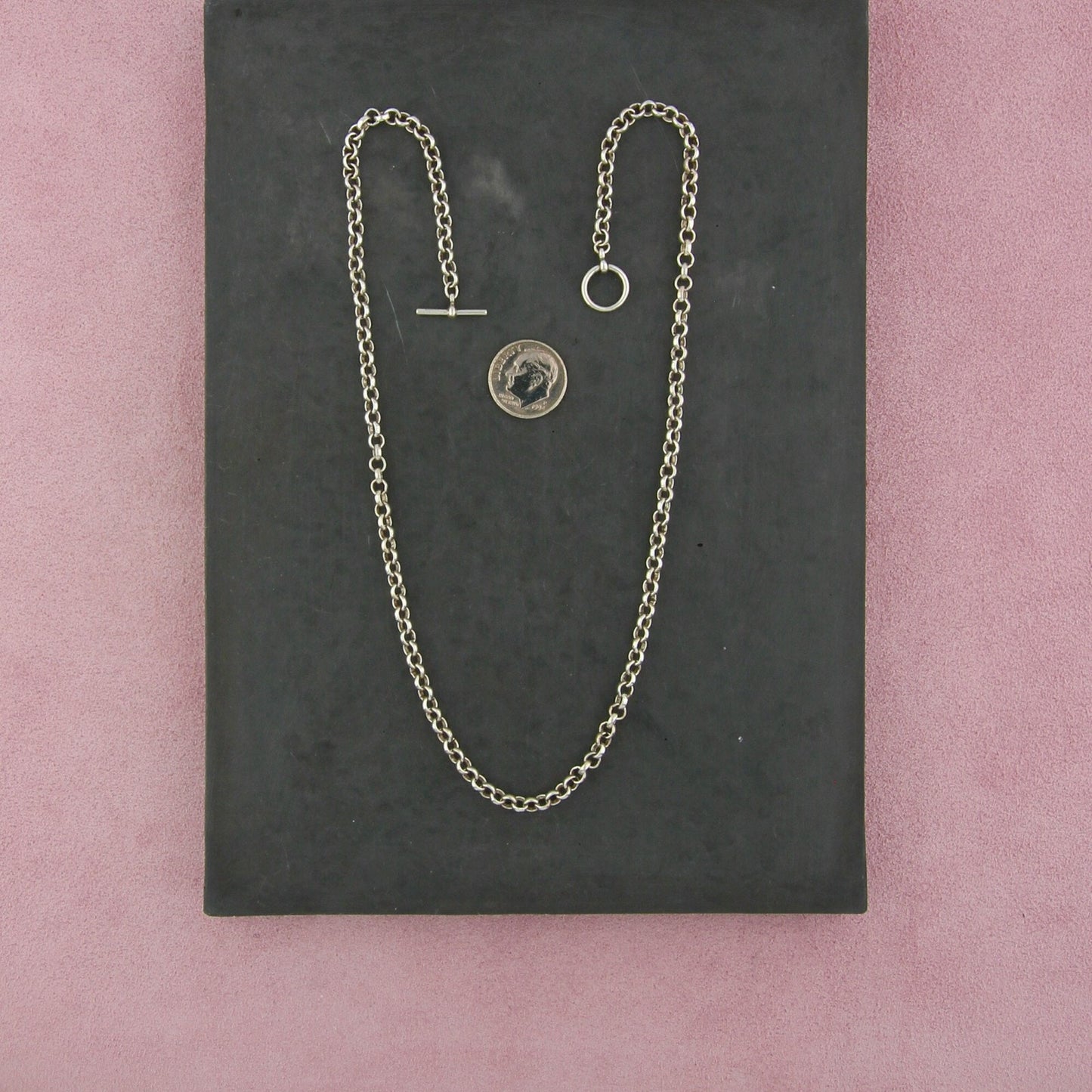 sterling silver 4mm rolo chain toggle necklace size 17.75in