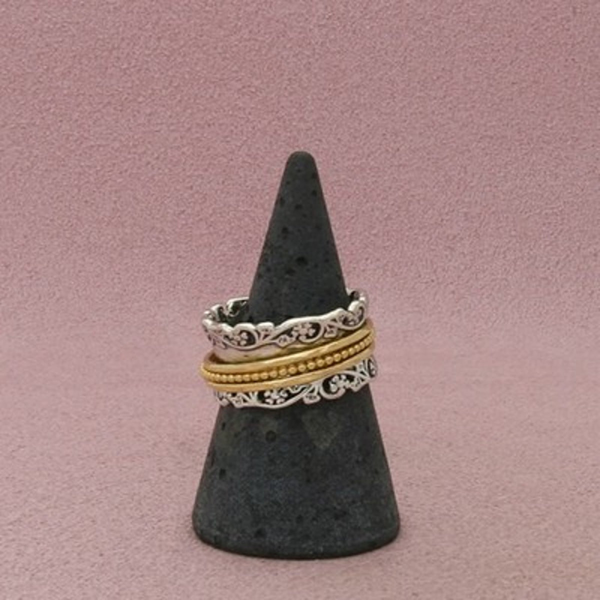 Or Paz Sterling Silver Two-Tone Floral Spinner Band Ring Size 7.5