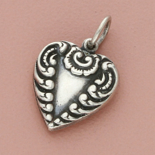 sterling silver vintage wwii engraved scroll sweetheart puffy heart charm