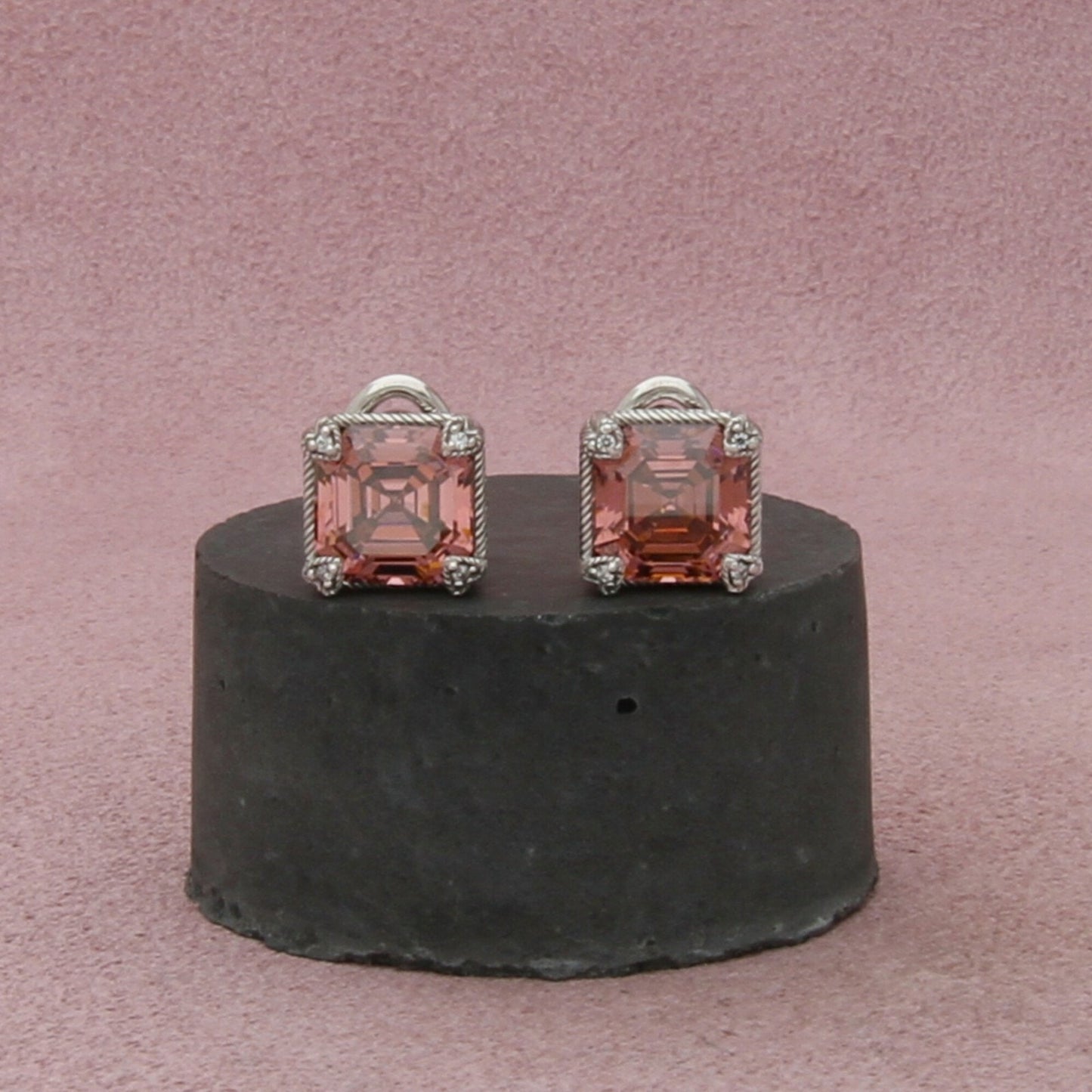 judith ripka sterling silver pink diamonique cz clip-on earrings