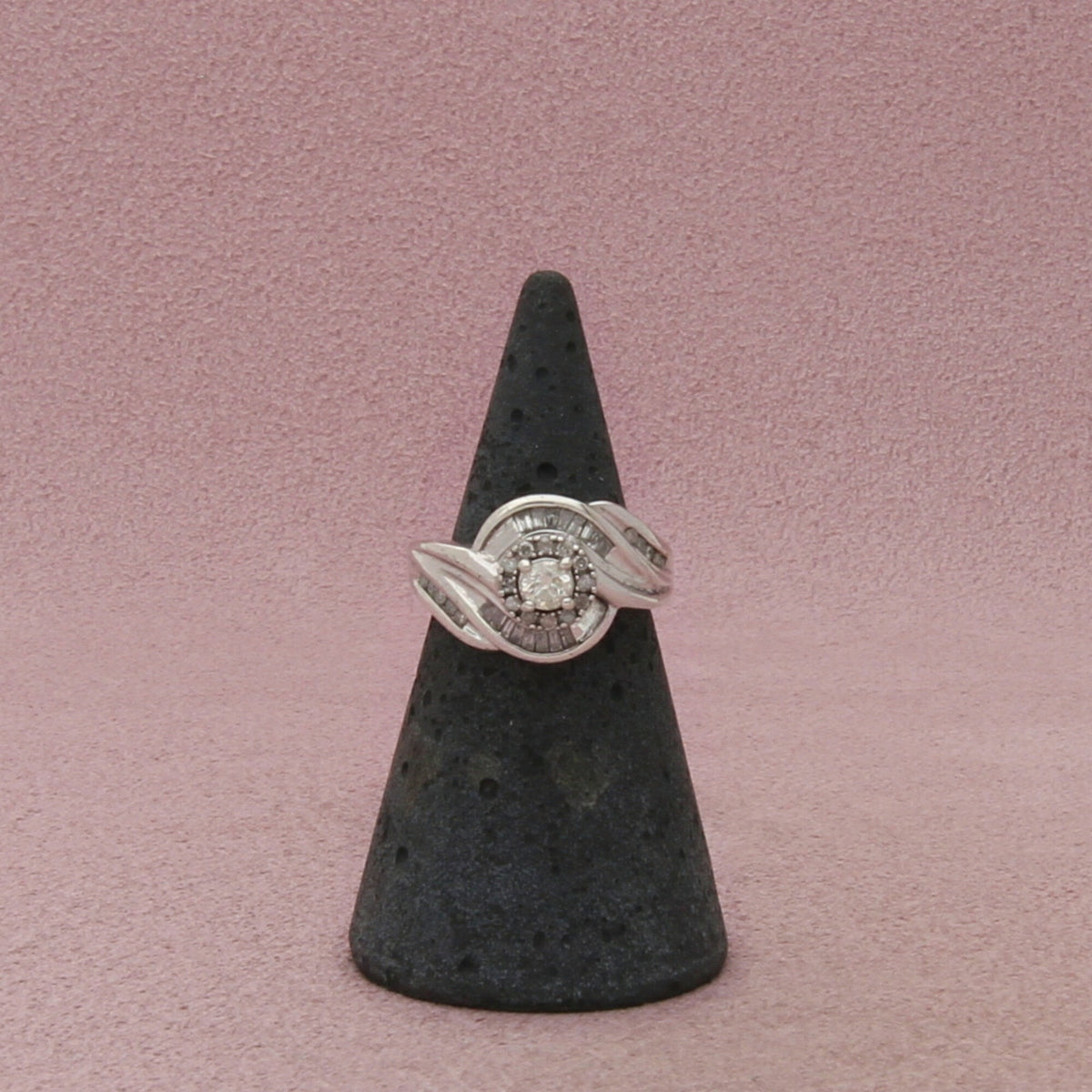 Zales Sterling Silver Diamond Halo Bypass Ring Size 3.75