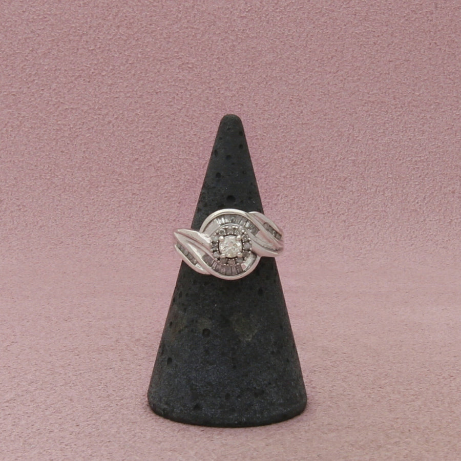 Zales Sterling Silver Diamond Halo Bypass Ring Size 3.75