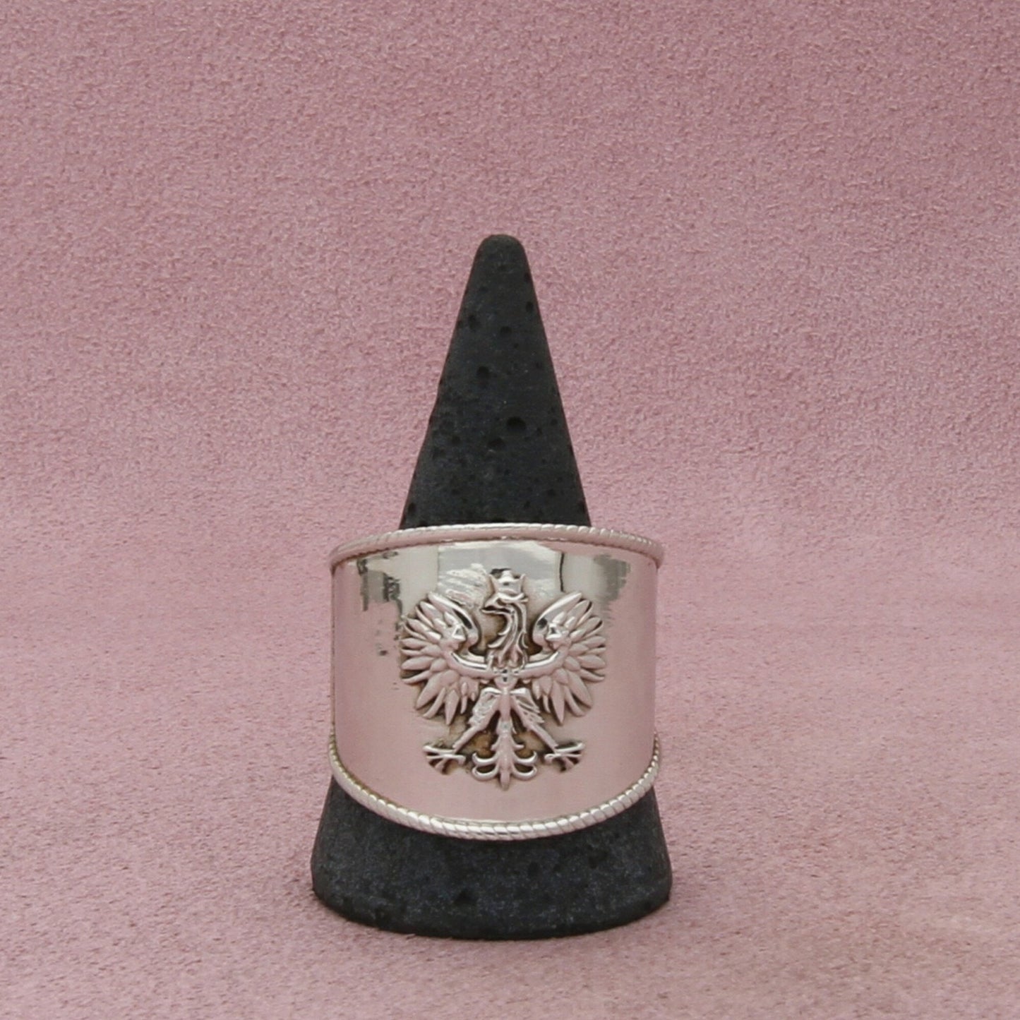 sterling silver mens polish coat of arms eagle cigar band ring size 13