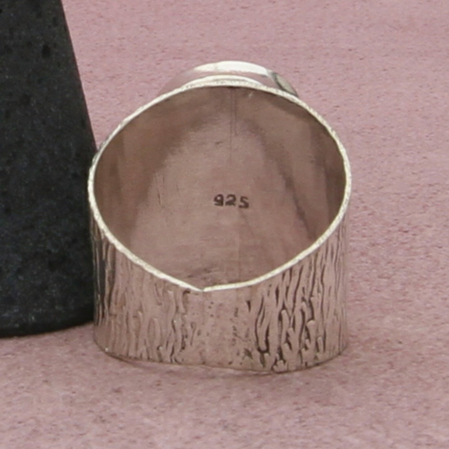 sterling silver textured pear-cut quartz cigar band ring size 8