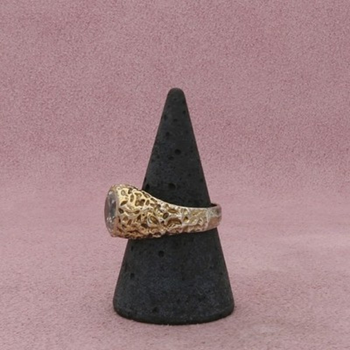 Sterling Silver Vintage Gold Tone Textured Cz Ring Size 8.75