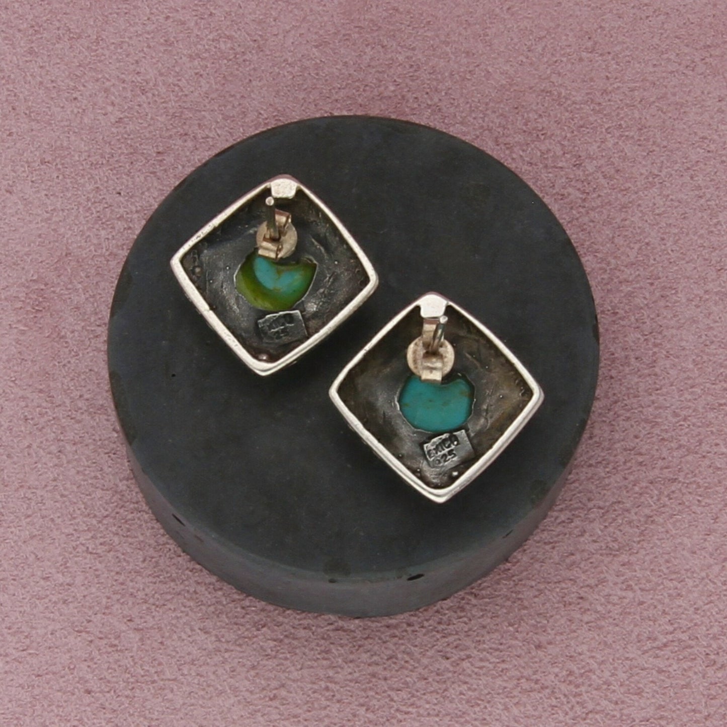 sterling silver turquoise scroll square post earrings