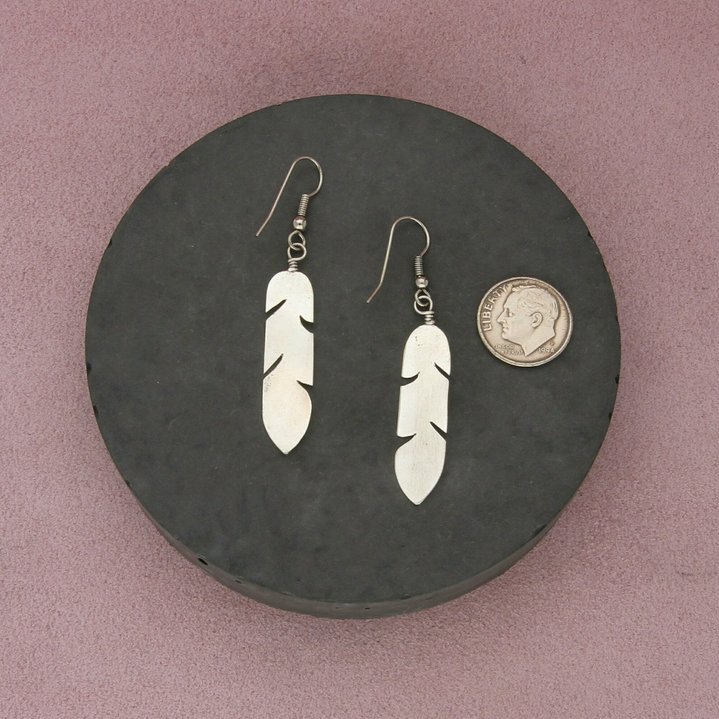 sterling silver vintage southwestern feather dangle earrings