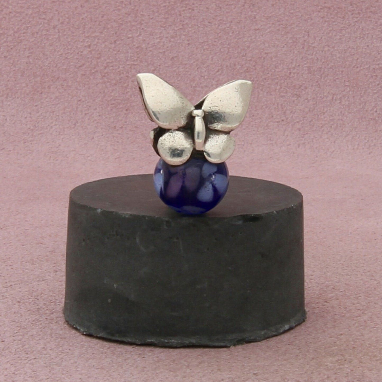 trollbeads sterling silver summer butterfly purple glass retired bead charm