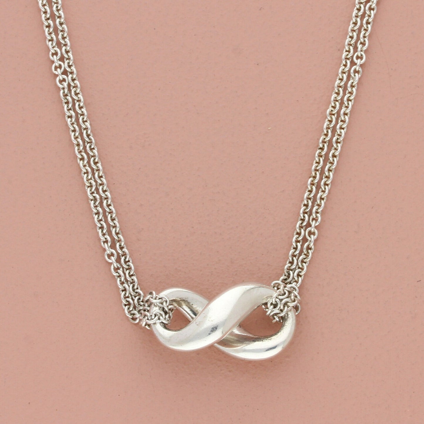 tiffany & co sterling silver infinity pendant & cable chain necklace size 16in