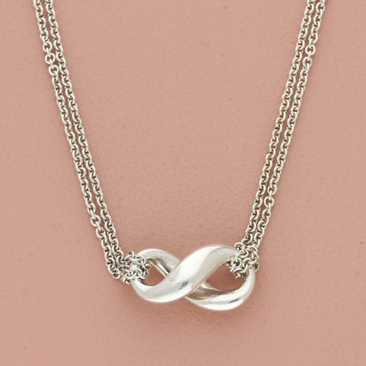 tiffany & co sterling silver infinity pendant & cable chain necklace size 16in