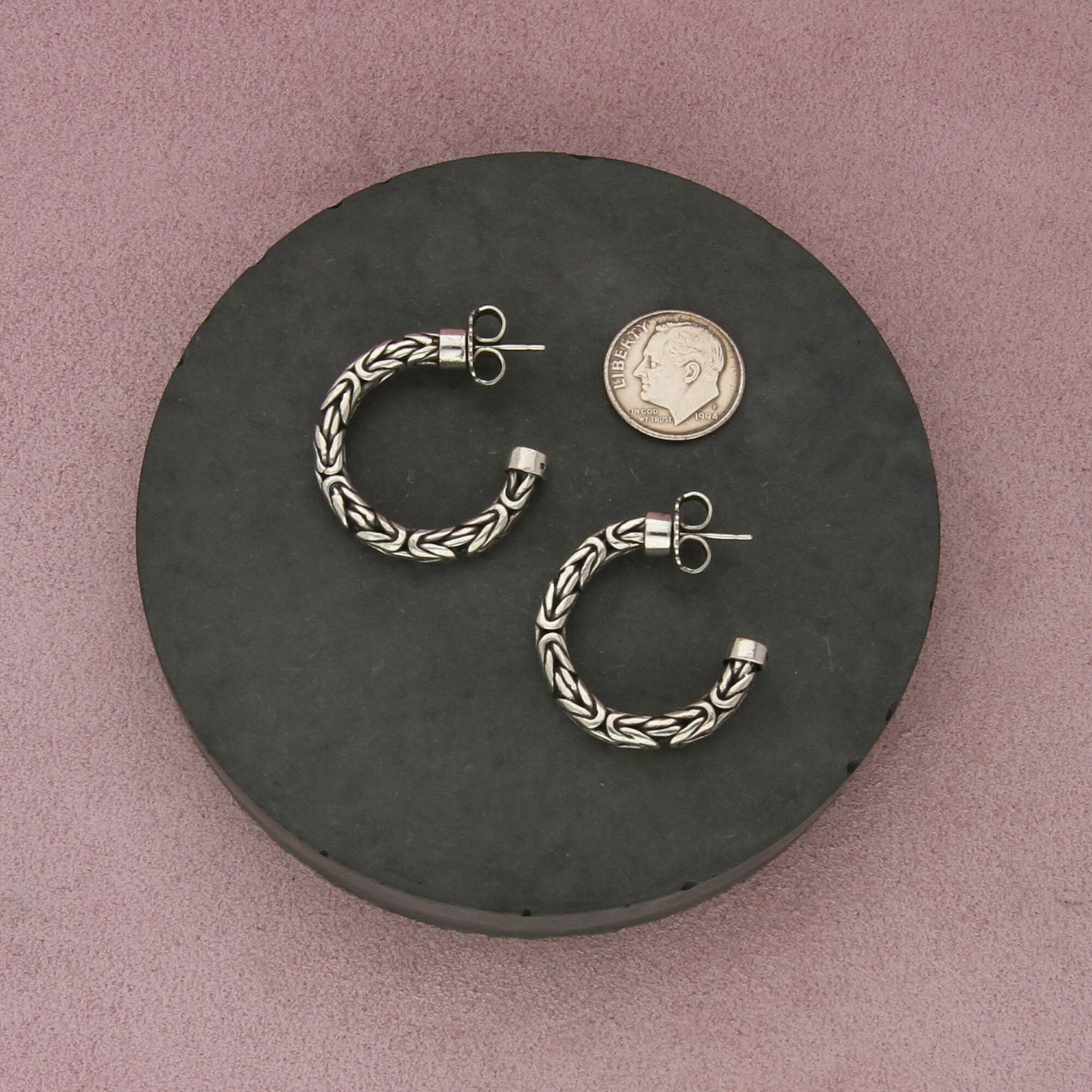 suarti sterling silver byzantine chain hoop earrings