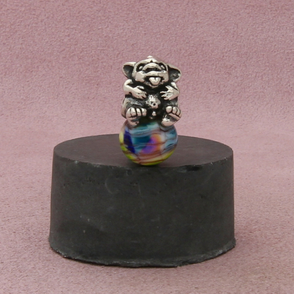 trollbeads sterling silver baby troll on trollstone glass retired bead charm