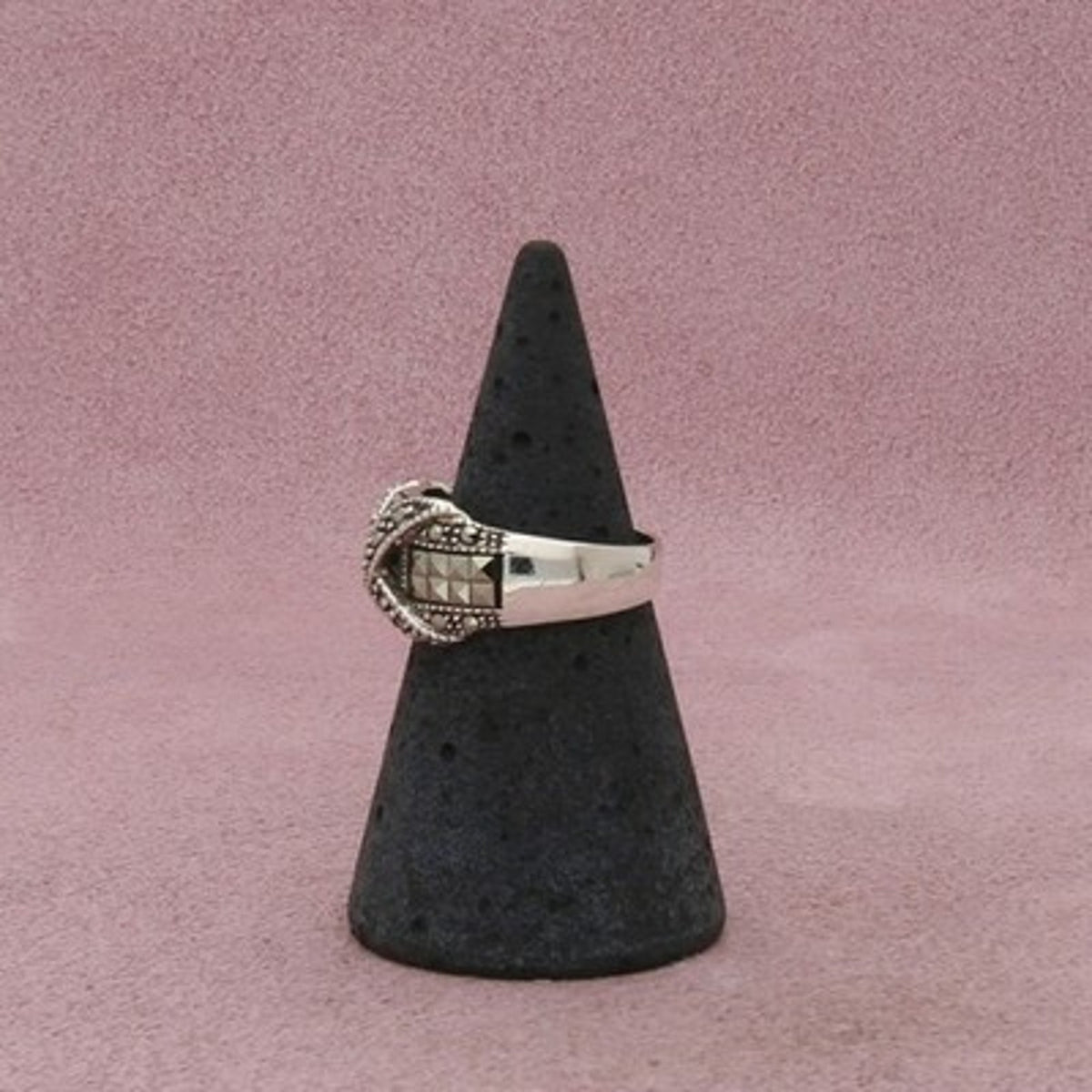 Sterling Silver Marcasite Studded X Dome Ring Size 5.5