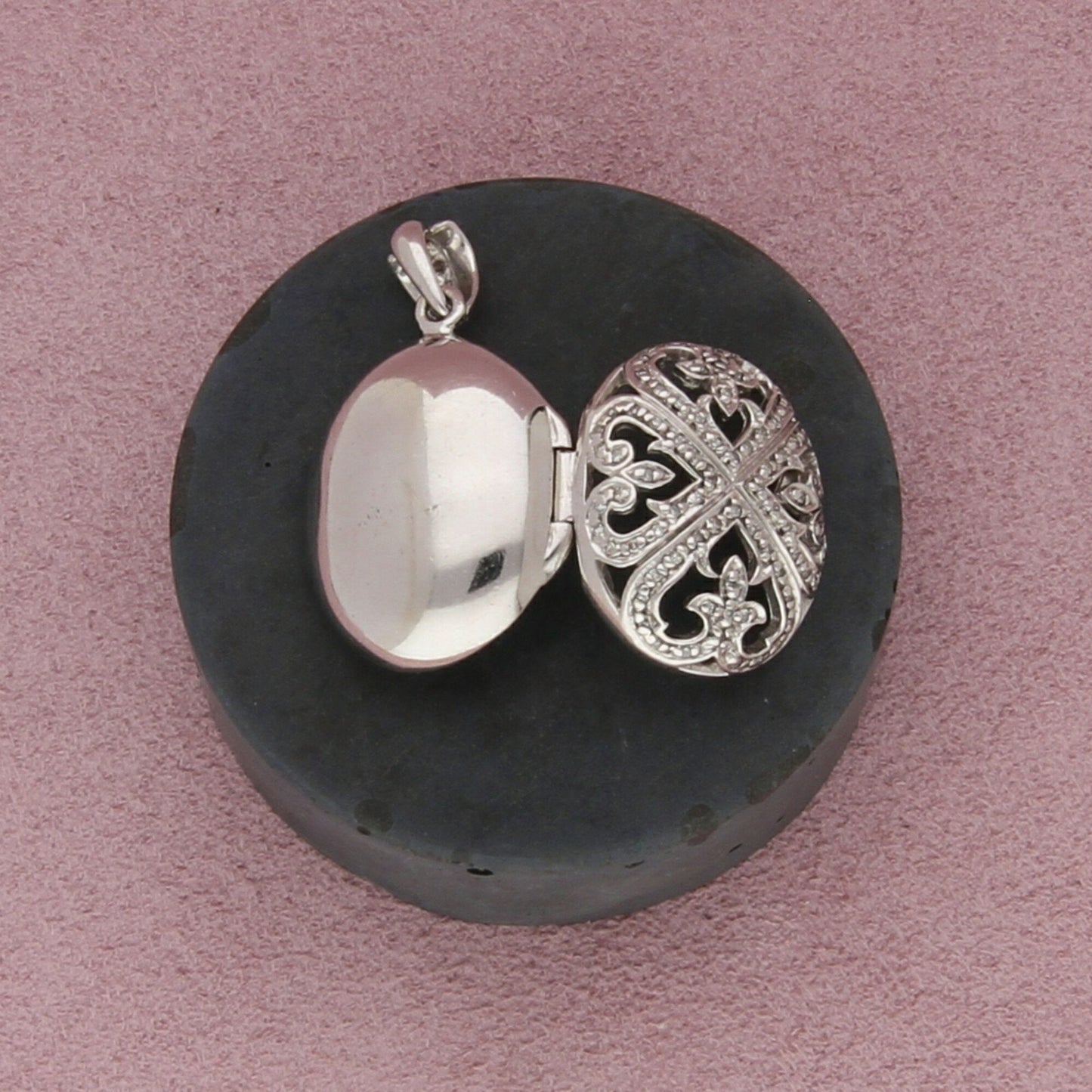 sterling silver diamond accent scroll locket (opens) pendant