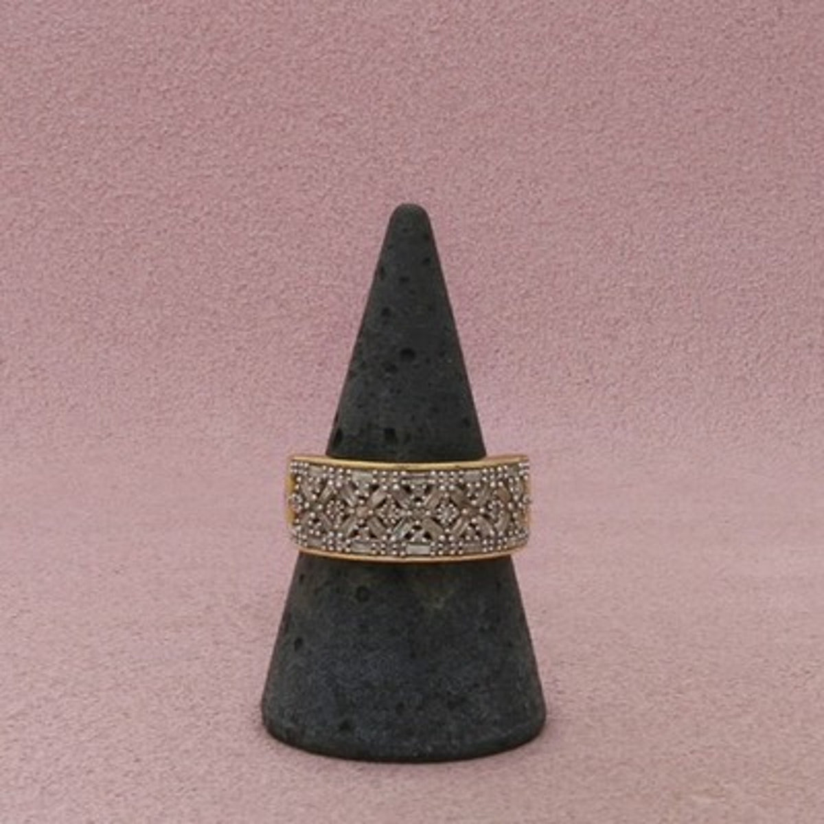 Zales Sterling Silver Gold Plate Diamond Baguette & Round Ring Size 8.75