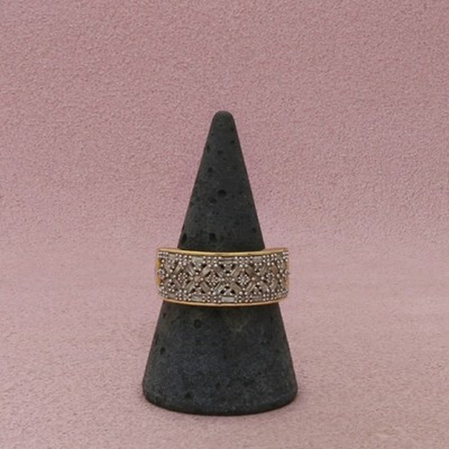 Zales Sterling Silver Gold Plate Diamond Baguette & Round Ring Size 8.75
