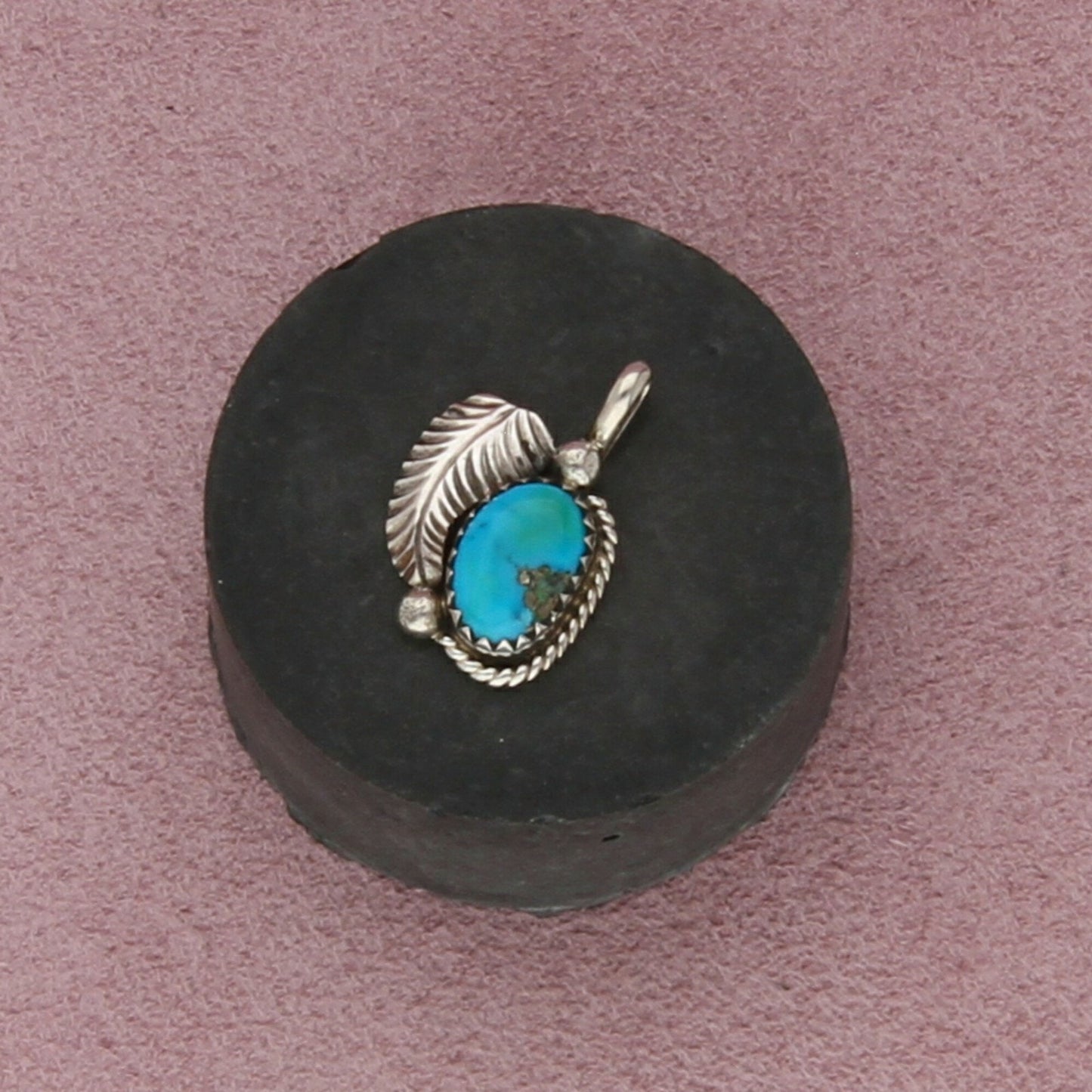 navajo sterling silver vintage signed turquoise feather pendant