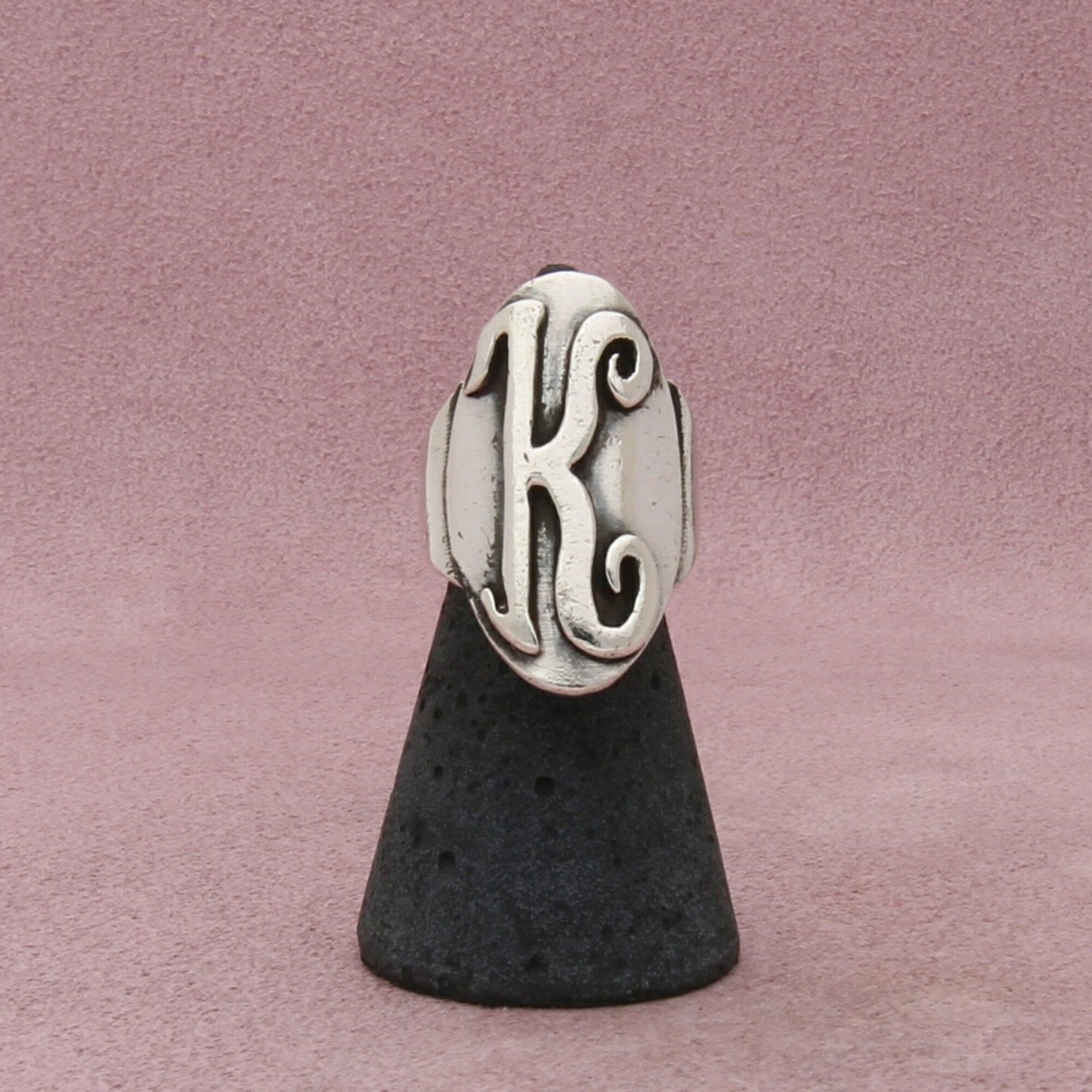 sterling silver vintage script letter k initial signet ring size 6.25