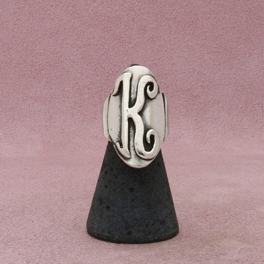 sterling silver vintage script letter k initial signet ring size 6.25