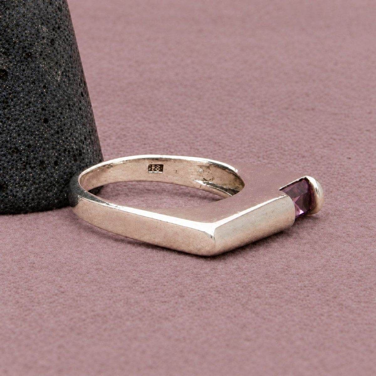 Sterling Silver Vintage Pink Sapphire Stack Offset Setting Band Ring Size 7