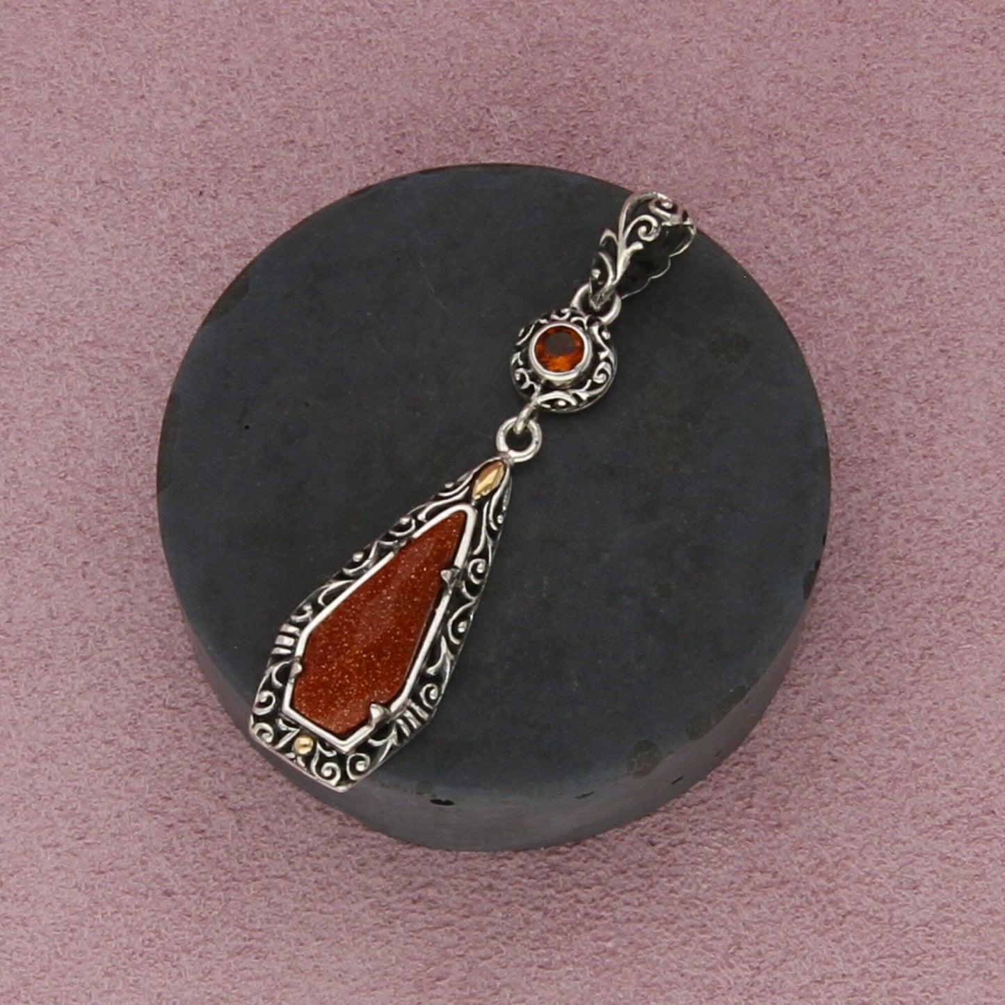 robert manse sterling silver & 18k gold citrine & goldstone drop pendant