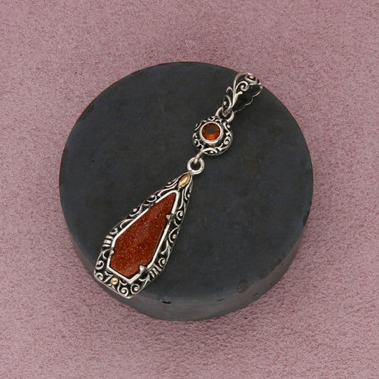 robert manse sterling silver & 18k gold citrine & goldstone drop pendant